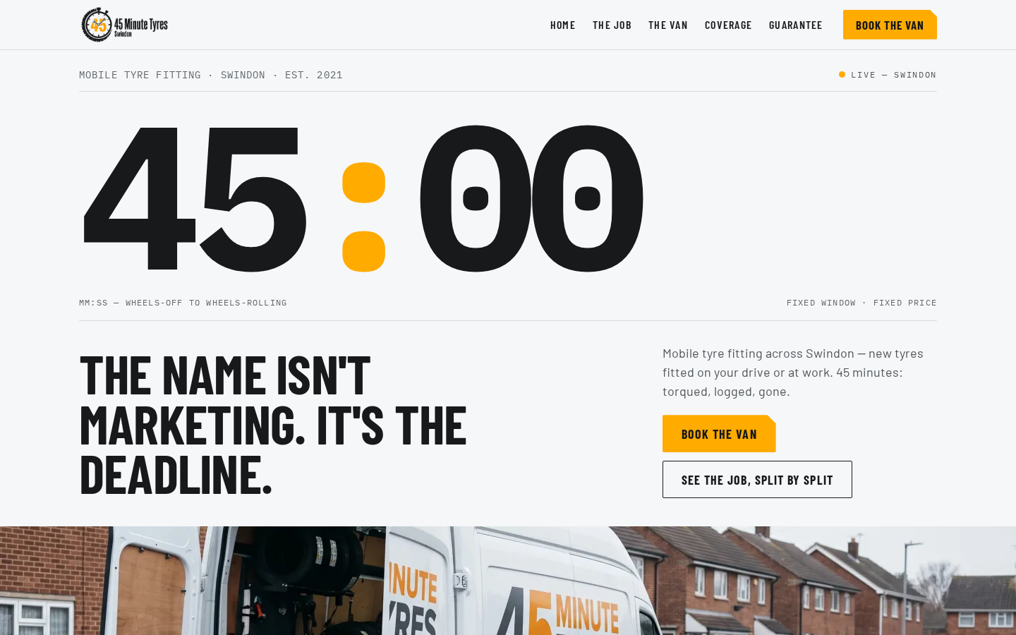 45 Minute Tyres home page on a desktop screen